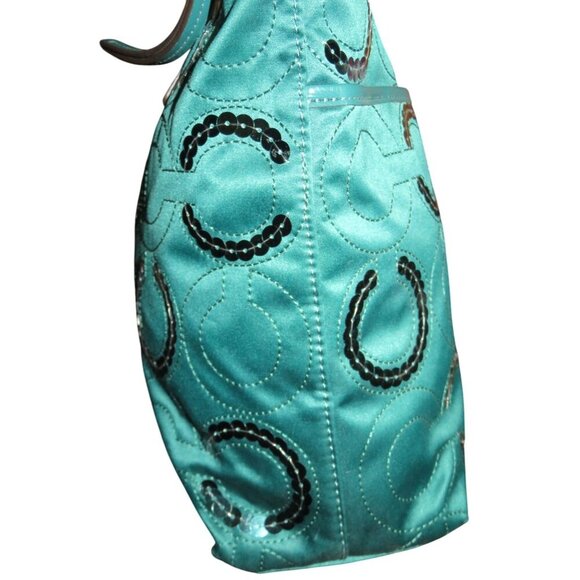 Coach 2013 Signature C Sequin Canvas Embellished Tote Bag in Jade Teal Green - Picture 3 of 12